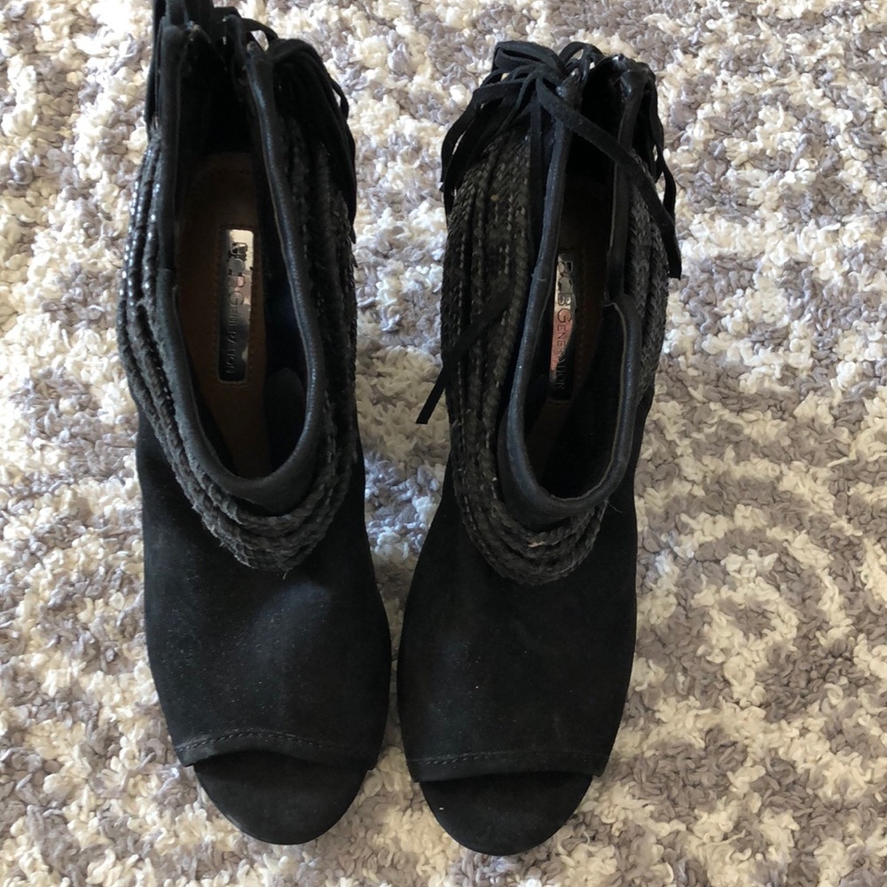 BCBG, heeled peep toe boots. Size 7M